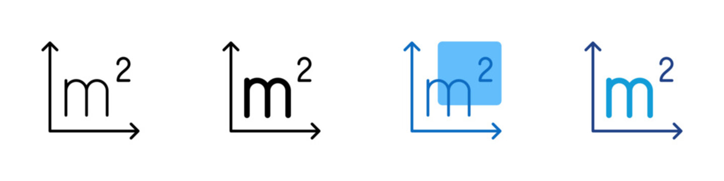 Area Measurement Multiple Style Icon Design Vector - Square meter symbol with axis representing area calculation, property sizing, and spatial measurement