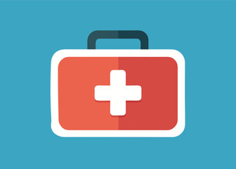 Fototapeta premium First aid kit box icon with white cross symbol