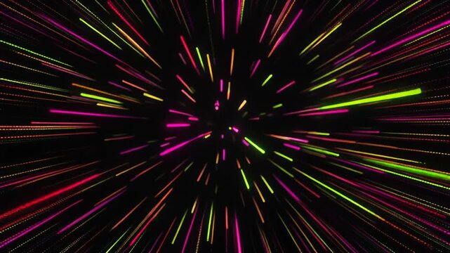 Abstract Animation of Colorful Light Trails Rushing Through a Futuristic Hyperspace Tunnel
