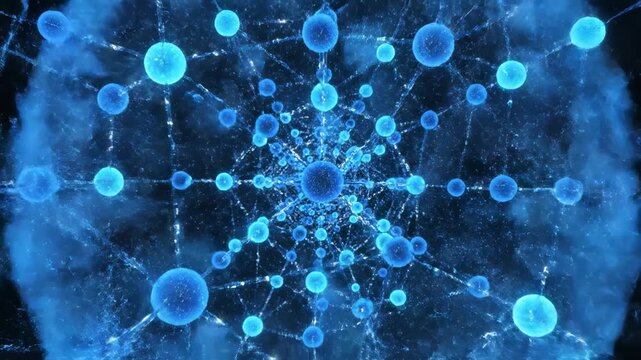 Futuristic Neural Network with Glowing Blue Spheres Connected by Digital Lines for Technology and Science Backgrounds.