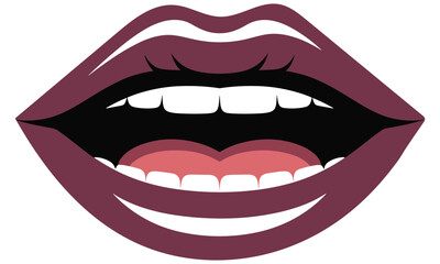 Fototapeta premium Vector graphic illustration of a smiling mouth with heart shaped tongue and purple lips