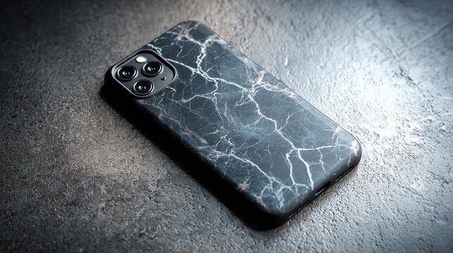High-angle shot of a sleek black iPhone 11 Pro case on a textured surface.
