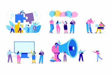 Fototapeta premium Flat Illustration People Collaboration and Communication with Modern Business Style