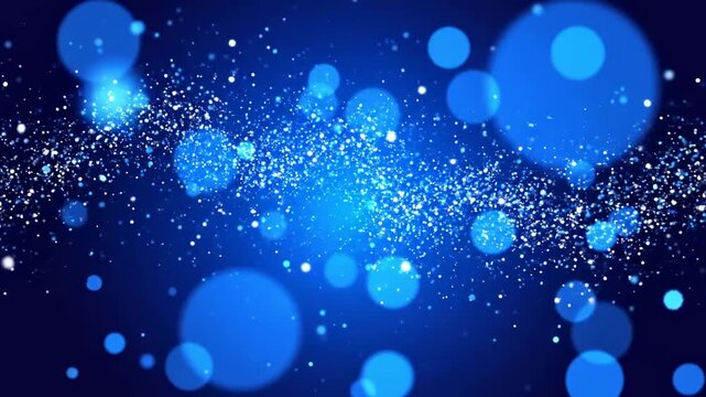 Stunning Blue Abstract Bokeh with sparkling particles and glowing circles on a dark blue background perfect for cinematic intros and corporate presentations.