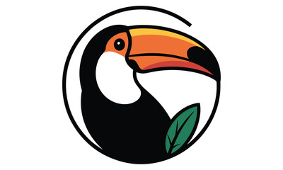 Obraz premium Colorful vector illustration of a toucan's head in a circular design with a leaf
