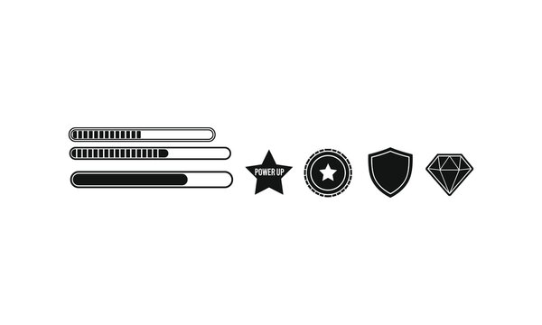 Gaming power-up icons and progress bars display