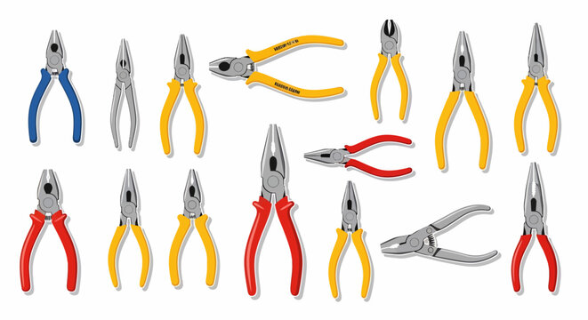 Collection of various colored pliers.