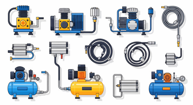 Industrial air compressor machine components.