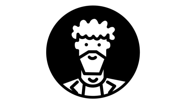 Monochrome bearded man avatar icon in circular animated logo illustration