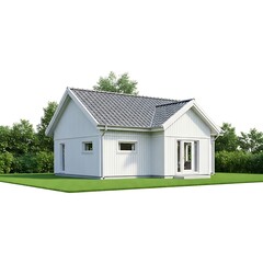 Obraz premium Modern White House with Green Lawn and Trees.