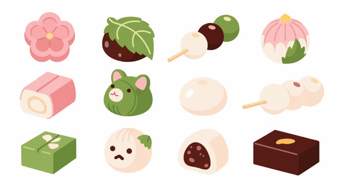 Variety of Japanese sweet desserts.