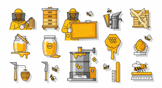 Beekeeper working with honeycomb hive.