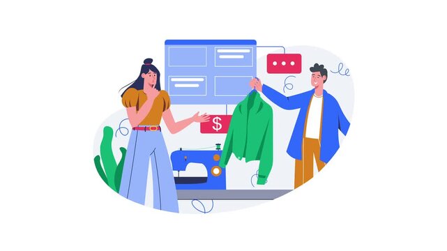 Fashion ecommerce animation with online clothing sale and tailoring service