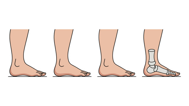 Vector Illustration of flat feet, fallen arches, and normal foot arch anatomy