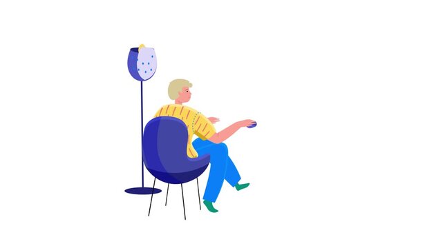 Remote worker using desktop computer at home office flat illustration