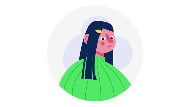 Stylized female avatar portrait in green sweater, flat animation