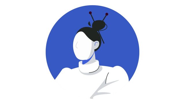 Stylized female robot portrait in blue circle futuristic animation