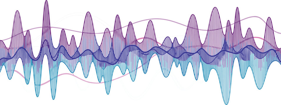 Abstract Soundwave with Purple and Blue Waves Overlapping with Gradient Effect