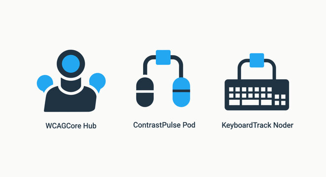 Technology communication and interface icons featuring user network hub professional audio headset and digital keyboard for remote work gaming and data entry hardware systems on white background