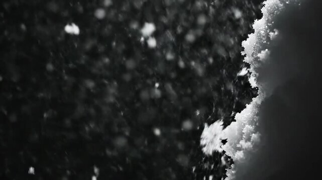 Stunning Macro Snowflake Detail Close-up of a Single Ice Crystal on a Dark Background for Winter Holiday Backgrounds and Nature Documentaries.