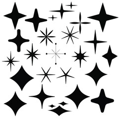 Obraz premium Star, Sparkle and Twinkle Black Silhouette Vector Icon Set