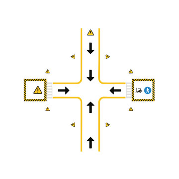 Industrial warehouse floor plan with safety markings.