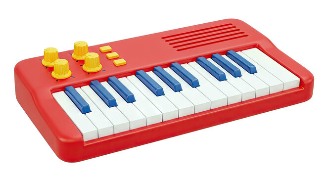 Red Toy Keyboard with Yellow Knobs and Blue Keys