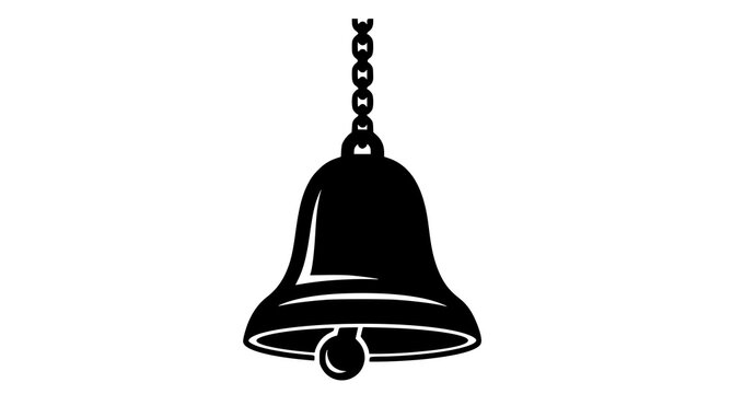A black and white illustration of a hanging bell