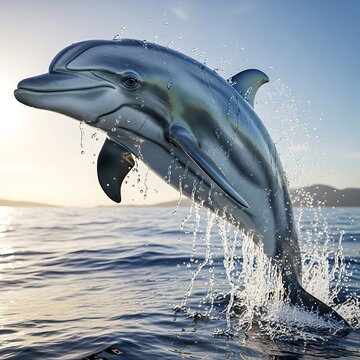 Graceful dolphin leaping out of the ocean waves
