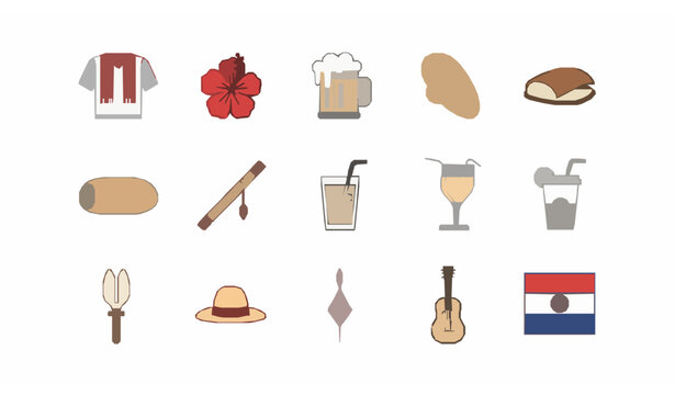 Modern Paraguay line icon set with cultural symbols mbeju terere beer and traditional elements for UI design