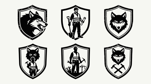 Black and white shield logos.