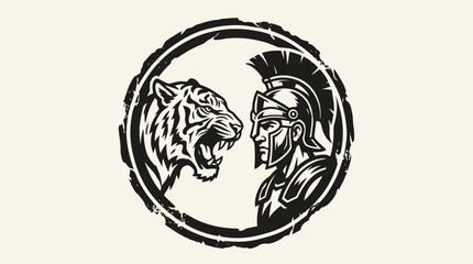 Fototapeta premium Tiger and Gladiator Facing Each Other.