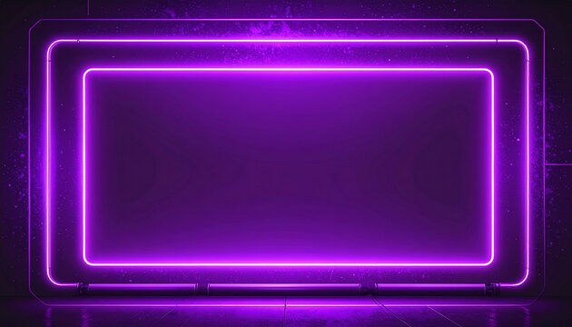 Neon light frame glowing rectangular design with vibrant purple illumination