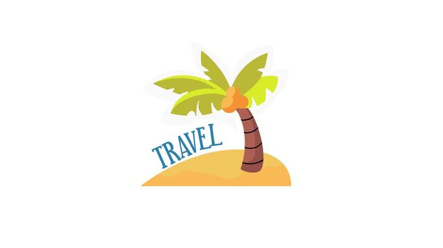 Tropical palm tree island travel logo with colorful vector illustration