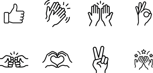 Fototapeta premium A set of hand gestures drawn in a simple black line style on a white background