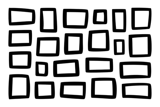 Vector of hand-drawn, scattered, and irregular black rectangles of varying sizes