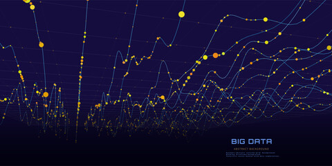 Abstract digital infographic data from wavy lines stream quantum computing in dark cyberspace. Tech information transmission. Big data. © Anatoly Stojko