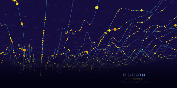 Abstract digital infographic data from wavy lines stream quantum computing in dark cyberspace. Tech information transmission. Big data.