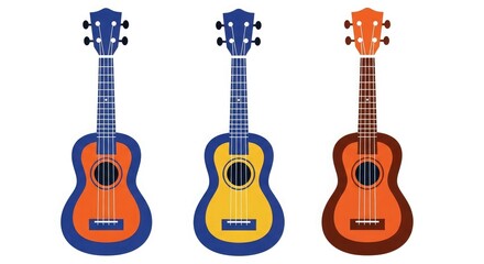 Obraz premium Three colorful ukuleles on a white background