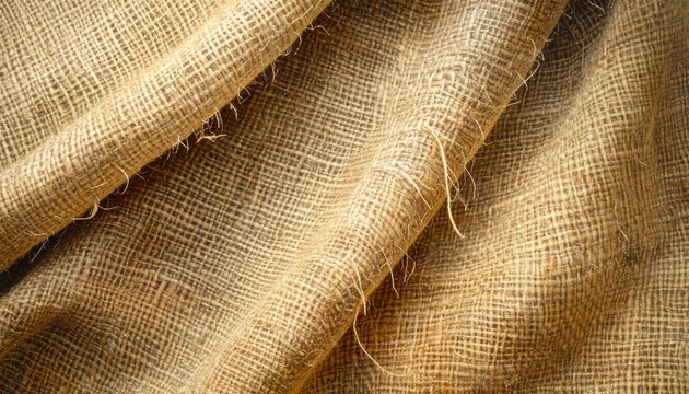 Close up of textured burlap fabric with folds and detailed weave