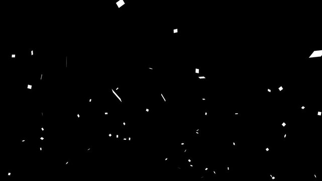 white Confetti party popper explosions on a black screen background, confetti and colored ribbons, 3D animation of exploding confetti, confetti blast realistic on transparent background overlay,4K