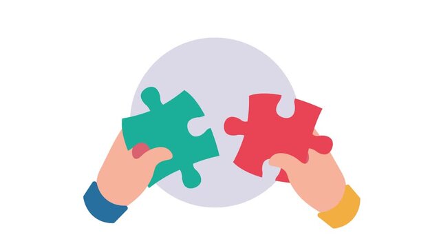 Hands assembling puzzle pieces with check mark for teamwork concept