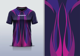 T-shirt mockup with abstract curve lines sport jersey design for football, soccer, racing, esports, running, in purple pink color © Nimpuna O