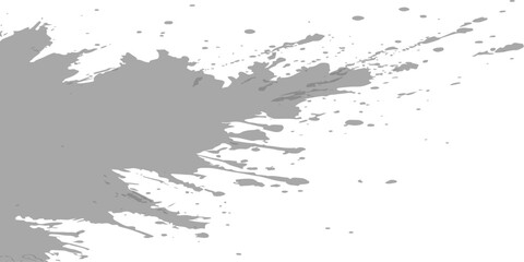 Obraz premium Grey paint splatter on white background, abstract ink blot with spray droplets, grunge brush stroke texture vector