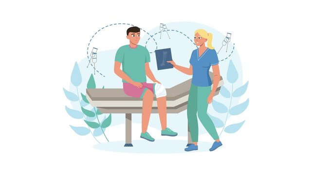 Doctor showing knee X-ray to patient during orthopedic consultation