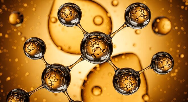 Abstract Golden Molecular Structure Liquid Bubbles Concept