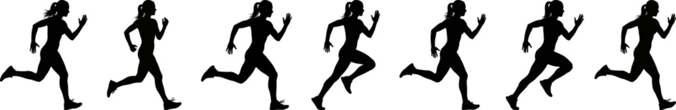 set of running woman silhouettes vector