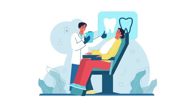 Animated dentist checking patient teeth in modern dental clinic