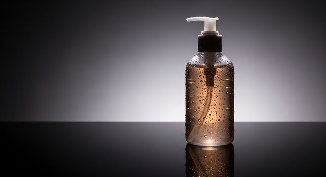 Clear Liquid Hand Sanitizer Dispenser Bottle with Bubbles.