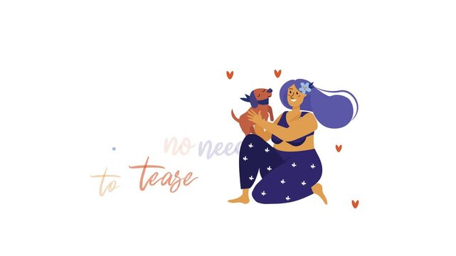Animated vector woman hugging dog with save them please no need to tease quote